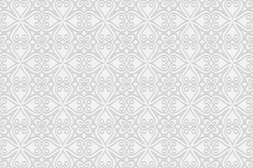 Outdoor-Kissen 3d volumetric convex embossed geometric white background. Artistic pattern with ethnic ornament in handmade style for Islam, Arabic, Indian, Turkish, Pakistani, Chinese, ottoman motives. ©  swetazwet