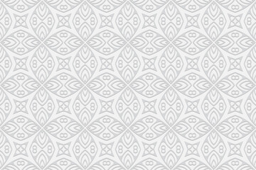3d volumetric convex embossed geometric white background. Creative pattern with ethnic ornament in handmade style for Islam, Arabic, Indian, Turkish, Pakistani, Chinese, ottoman motives.