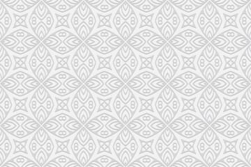 Fototapeta premium 3d volumetric convex embossed geometric white background. Creative pattern with ethnic ornament in handmade style for Islam, Arabic, Indian, Turkish, Pakistani, Chinese, ottoman motives.