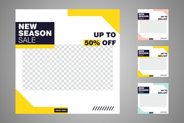 New set of editable minimal banner templates. Suitable for social media posts and web or internet ads. Vector illustration with photo college.