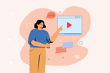 The girl includes video, modern technology. A girl with a phone in her hands, remote control