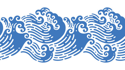 seamless illustrations of Japanese  wave in doodle design - obrazy, fototapety, plakaty
