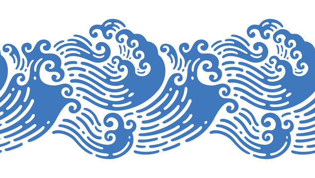 seamless illustrations of Japanese  wave in doodle design