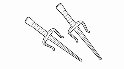 Sai Weapon. Black and white illustration of two sai weapon