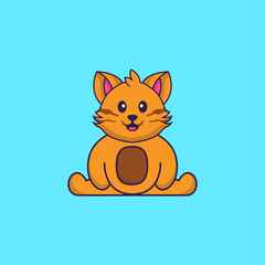 Cute cat is sitting. Animal cartoon concept isolated. Can used for t-shirt, greeting card, invitation card or mascot. Flat Cartoon Style