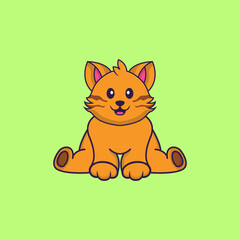 Cute cat is sitting. Animal cartoon concept isolated. Can used for t-shirt, greeting card, invitation card or mascot. Flat Cartoon Style
