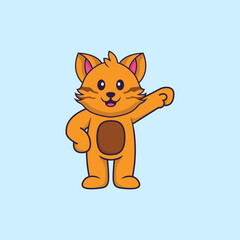 Cute cat hero. Animal cartoon concept isolated. Can used for t-shirt, greeting card, invitation card or mascot. Flat Cartoon Style