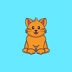 Cute cat is sitting. Animal cartoon concept isolated. Can used for t-shirt, greeting card, invitation card or mascot. Flat Cartoon Style