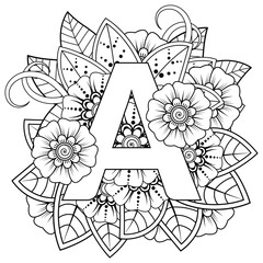 mehndi flower decorative ornament in ethnic oriental style. doodle ornament. outline hand draw.