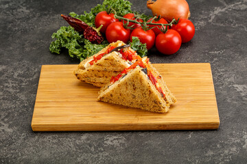 Club sandwich with eggplant and cheese