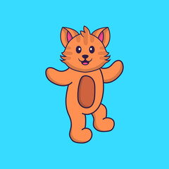 Cute cat is dancing. Animal cartoon concept isolated. Can used for t-shirt, greeting card, invitation card or mascot. Flat Cartoon Style