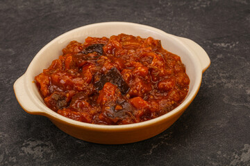 Eggplant saute with tomato and herbs