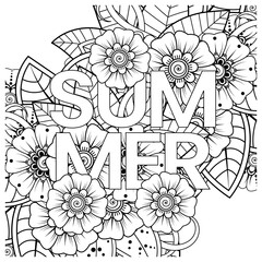 mehndi flower decorative ornament in ethnic oriental style. doodle ornament. outline hand draw.