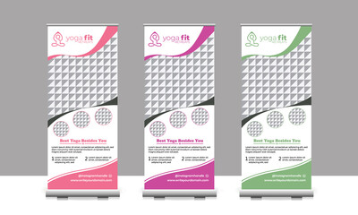Template of yoga vector roll-up banner design.