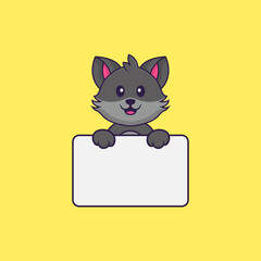 Cute cat holding whiteboard. Animal cartoon concept isolated. Can used for t-shirt, greeting card, invitation card or mascot. Flat Cartoon Style