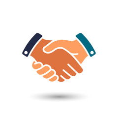 Vector handshake flat icon, sign. Business contract, agreement symbol. Isolated colored illustration.