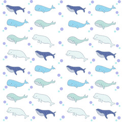 Seamless Pattern With Hand Drawn Whales.Watercolour Whale Pattern.