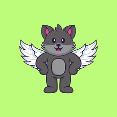 Cute cat using wings. Animal cartoon concept isolated. Can used for t-shirt, greeting card, invitation card or mascot. Flat Cartoon Style