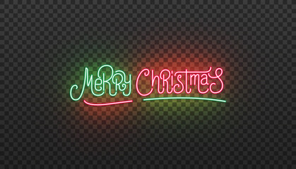 Merry Christmas neon lettering. Bright sign for Christmas celebration