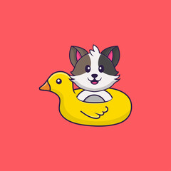 Cute cat With Duck buoy. Animal cartoon concept isolated. Can used for t-shirt, greeting card, invitation card or mascot. Flat Cartoon Style