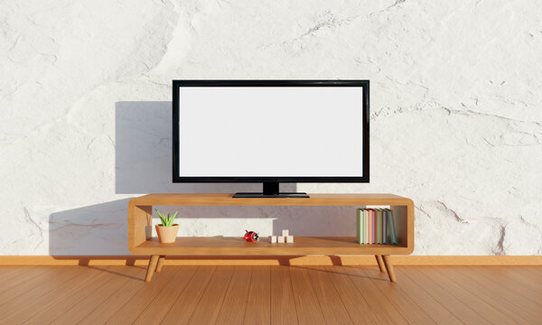 Tv in living room mockup. 3d rendering