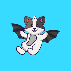 Cute cat is flying with wings. Animal cartoon concept isolated. Can used for t-shirt, greeting card, invitation card or mascot. Flat Cartoon Style