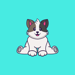 Cute cat is sitting. Animal cartoon concept isolated. Can used for t-shirt, greeting card, invitation card or mascot. Flat Cartoon Style
