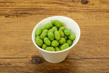 Spicy wasabi peanuts in the bowl