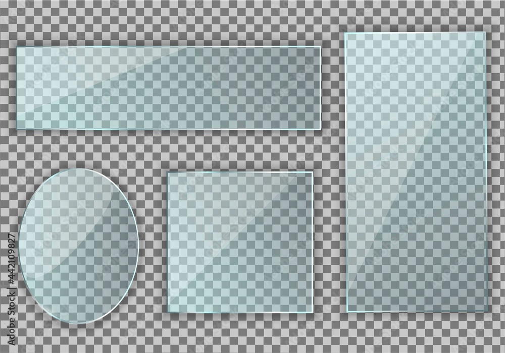 Poster set of realistic glasses with sharp corners on a transparent background. glass on the phone screen. 