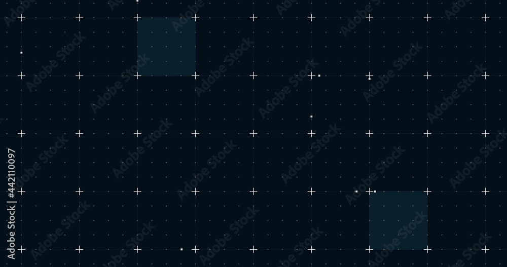 Wall mural image of blue squares with white markers over grid background
