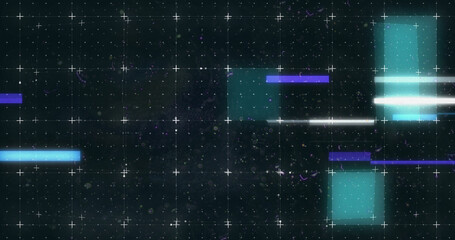 Image of blue squares and scope scanning with markers over grid background