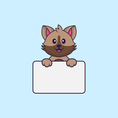 Cute cat holding whiteboard. Animal cartoon concept isolated. Can used for t-shirt, greeting card, invitation card or mascot. Flat Cartoon Style
