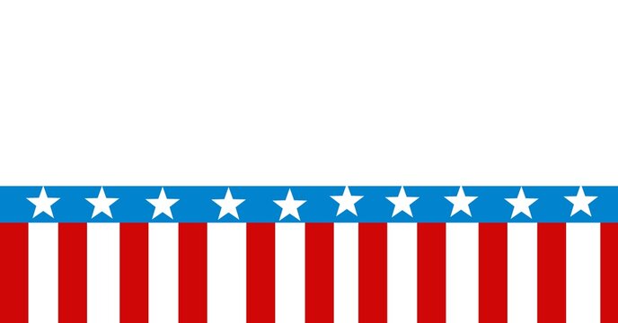 Composition of band of stars and stripes of american flag with white copy space above