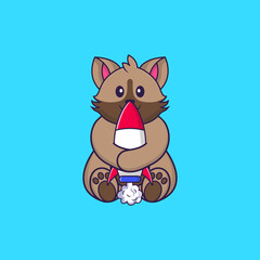 Cute cat holding a rocket. Animal cartoon concept isolated. Can used for t-shirt, greeting card, invitation card or mascot. Flat Cartoon Style