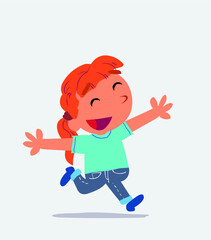 cartoon character of little girl on jeans running euphoric.