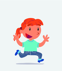 cartoon character of little girl on jeans running happily.