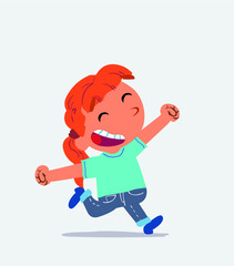 cartoon character of little girl on jeans running very euphoric