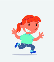  cartoon character of little girl on jeans running very pleased