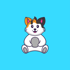 Cute cat is sitting. Animal cartoon concept isolated. Can used for t-shirt, greeting card, invitation card or mascot. Flat Cartoon Style