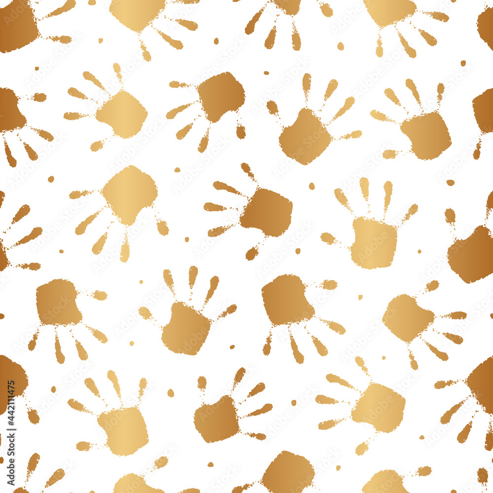 Poster vector seamless pattern. gold hand drawn background. repeated pattern handprint. repeating abstract 