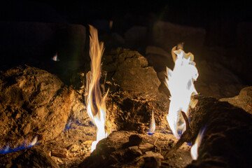 Flames of Chimera Mount at night in Cirali, Turkey