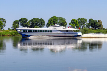 Raketa type passenger ship rides with excursions along the Neman river. Kaliningrad region and...