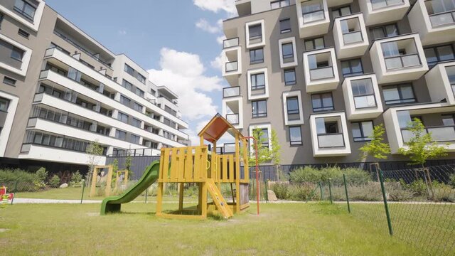 A playground in an apartment complex in a suburban area