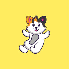 Cute cat is flying. Animal cartoon concept isolated. Can used for t-shirt, greeting card, invitation card or mascot. Flat Cartoon Style