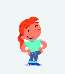 Satisfied cartoon character of little girl on jeans