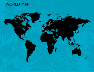 World Map. Vector Map Set. Illustration of the Black Map. World Continents on Blue Background. Topographic Vector. Blue Texture. Travel Concept. Ocean Pattern. Sky waves.