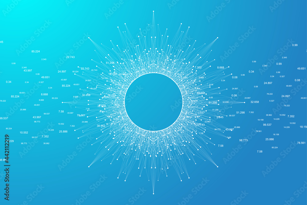 Aufkleber Geometric graphic background molecule and communication. Big data complex with compounds. Lines plexus, minimal array. Digital data visualization. Scientific cybernetic illustration.