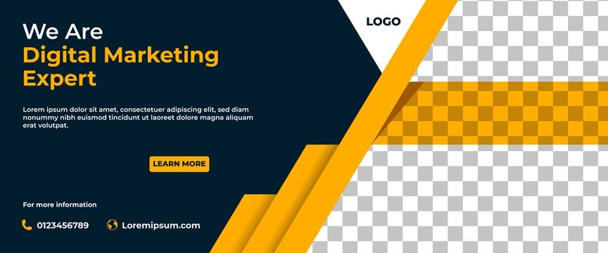 Business banner template design. Modern banner with yellow shape and place for the photo.