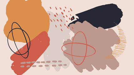 Beautiful pastel boho Scandinavian Memphis earth tone social media abstract background template with minimal abstract organic shapes composition in trendy contemporary collage style