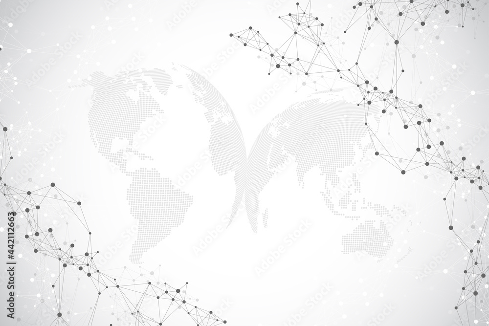 Aufkleber Virtual Graphic Background Communication with World Globe. A sense of science and technology. Digital data visualization, illustration.